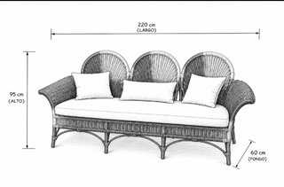 Sofá 3 plazas y 2 sillones ratán natural