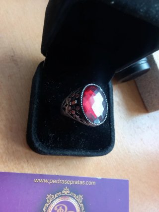 Anel Prata Vintage Pedra Vermelha