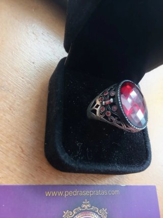 Anel Prata Vintage Pedra Vermelha