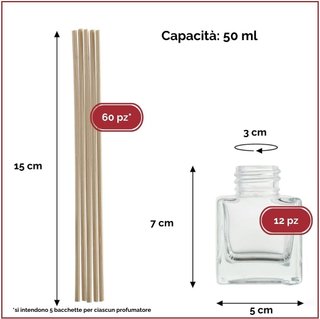 12 Botellas Vidrio Difusor 50ml + Varillas