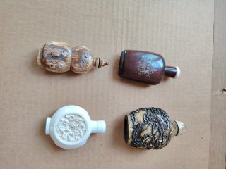 4 Frascos Chinos Antiguos Hueso y Madera