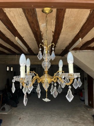 Lámpara de bronce y cristal restaurada