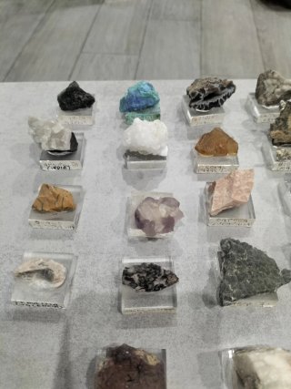 Colección de minerales en peana
