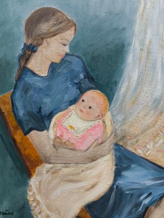Cuadro al óleo Madre e hijo ,maternidad.