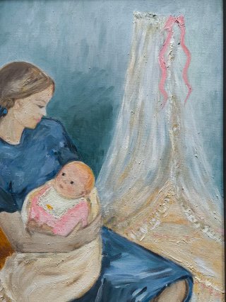 Cuadro al óleo Madre e hijo ,maternidad.