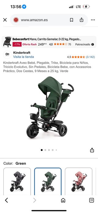 Triciclo Bebe Kinderkraft Aveo Verde