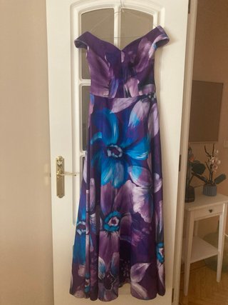 Vestido de fiesta floral morado y azul