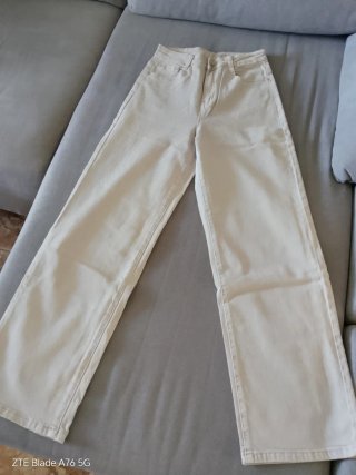 Pantalón ancho beige mujer