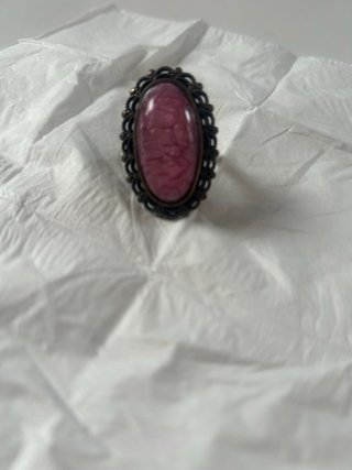 Anillo Vintage Ajustable con Gran Cabujón Rosa y