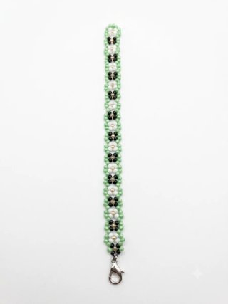 Pulsera de bolitas flores verde y blanco