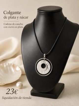 Colgante plata y nácar con cadena caucho