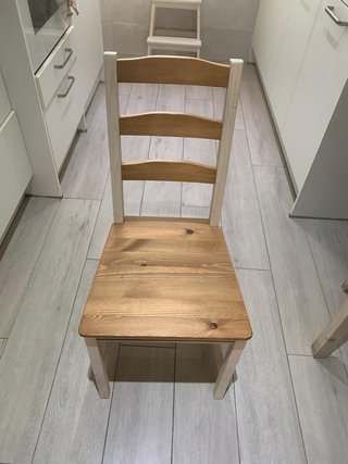 Mesa comedor 4 sillas madera blanca y marrón