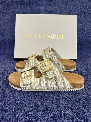 Ciabatte CafèNoir vera pelle Beige/Oro Tg 37