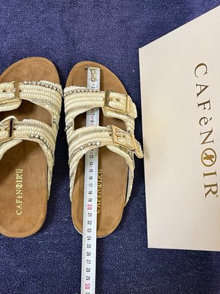 Ciabatte CafèNoir vera pelle Beige/Oro Tg 37