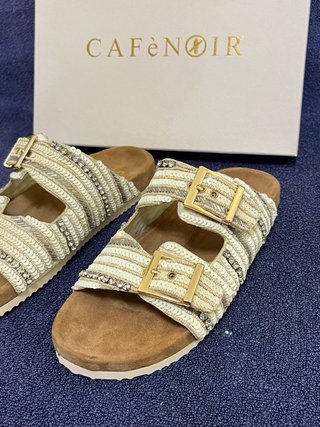 Ciabatte CafèNoir vera pelle Beige/Oro Tg 37
