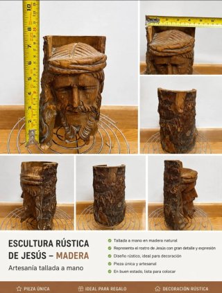 Antigua Busto Rústico Jesús - Madera Tallada