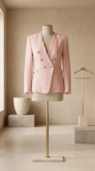Blazer tweed rosa claro botones plateados M/L