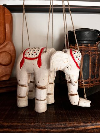 Marioneta Elefante de Madera Vintage Tailandia