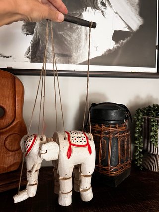 Marioneta Elefante de Madera Vintage Tailandia