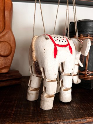 Marioneta Elefante de Madera Vintage Tailandia