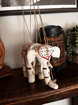 Marioneta Elefante de Madera Vintage Tailandia