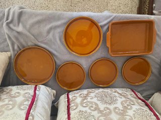 Bandeja cerámica vintage marrón 7 piezas