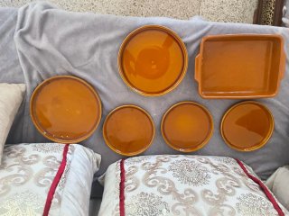Bandeja cerámica vintage marrón 7 piezas