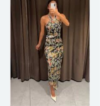 Vestido Halter Estampado Zara T/XS