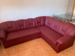 Sofá Rinconera Piel Rojo Borgoña