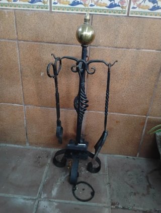 Set Utensilios Chimenea Bronce y Hierro