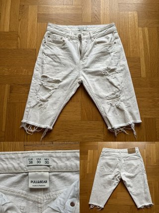 Bermuda vaquera Pull&Bear blanca desgastada