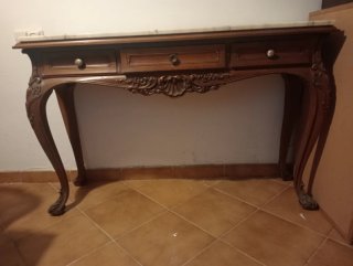 Mesa recibidor mármol y madera maciza
