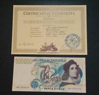 Rara banconota 500.000 lire tripla A prima serie c