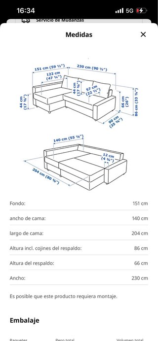 Sofá Cama Chaise Longue IKEA FRIHETEN Gris