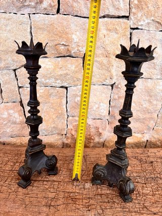 Pareja Candelabros Neogóticos Altar 38cm