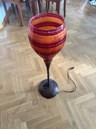 Lámpara artesanal cristal naranja y rojo