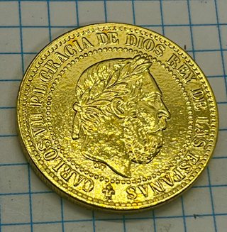 Moneda Carlos VII 1875 Oro Puro
