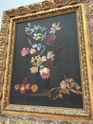 Pareja Cuadros Vintage Floral - Marco Dorado
