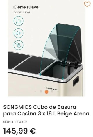SONGMICS Cubo de Basura para Cocina 3 x 18 L