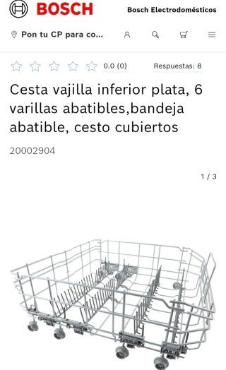 Cesta superior e inferior lavavajillas Bosch