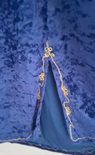 Vestito donna Caftano blu con ricami oro