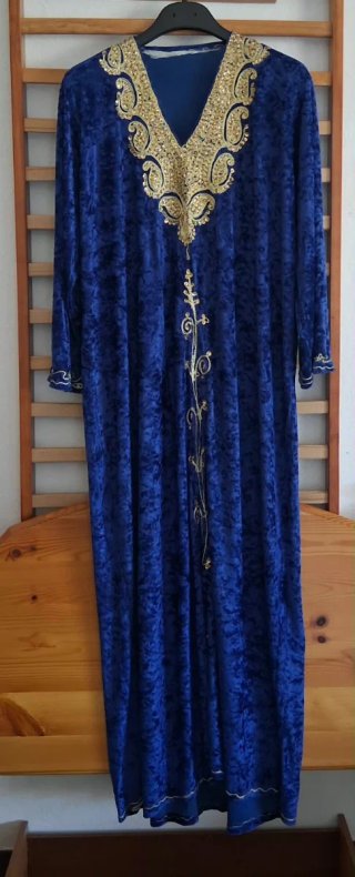 Vestito donna Caftano blu con ricami oro