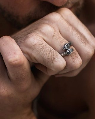 Anillo Doble Serpiente Acero Hombre.