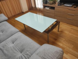 Mesa de centro elevable cristal y madera