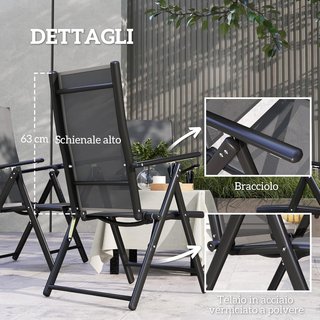 Set di 4 Sedie da Giardino Pieghevoli e Traspiranti con Braccioli, Sedie Pieghevoli per Esterno in Acciaio e Poliestere, Capacità Max 120 Kg, 56X69X106 Cm, Grigio