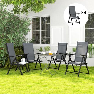 Set di 4 Sedie da Giardino Pieghevoli e Traspiranti con Braccioli, Sedie Pieghevoli per Esterno in Acciaio e Poliestere, Capacità Max 120 Kg, 56X69X106 Cm, Grigio