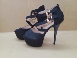 Sandalias de tacón plataforma azul oscuro glitter!
