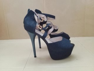 Sandalias de tacón plataforma azul oscuro glitter!