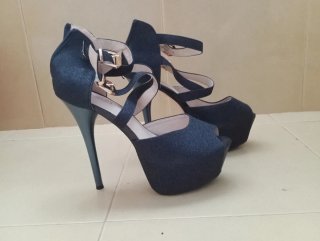 Sandalias de tacón plataforma azul oscuro glitter!