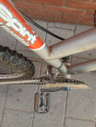 Bicicleta Adulto Montaña Roja con rueda pinchada